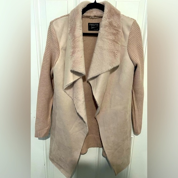 New! Twelfth Love Faux Suede & Faux Fur Pink Open Front Cardigan Sz Medium NWOT! - Picture 1 of 16